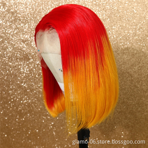 Annione Wholesale Human Hair Wigs Silky Straight Short Bob Short Blonde Wigs Colored Lace Front Bob Human Hair Wigs